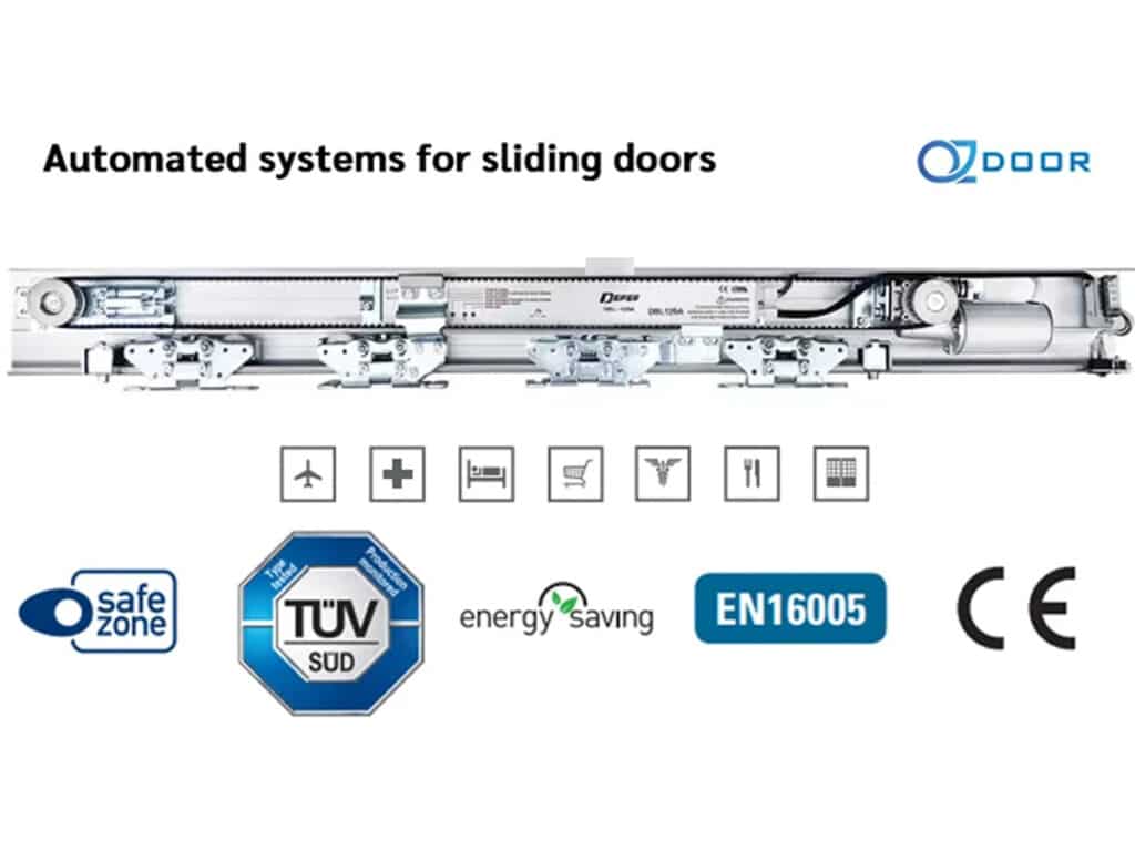 รางด้านบนและชุดมอเตอร์สำหรับประตูกระจกบานเลื่อนอัตโนมัติแบบเชิงพาณิชย์ โดย OZ Door Thailand