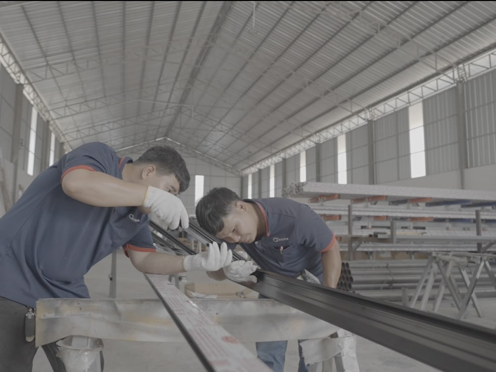 In-house manufacturing of high-speed doors at OZ Door factory, Chon Buri Thailand