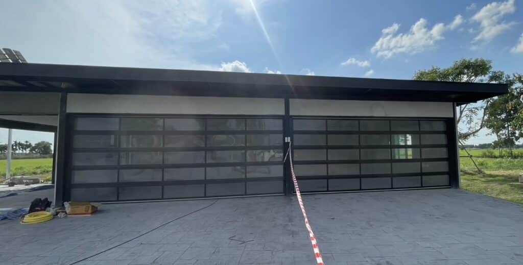Installation photo of Full View Garage Door for Single House in Saraburi by OZ DOOR