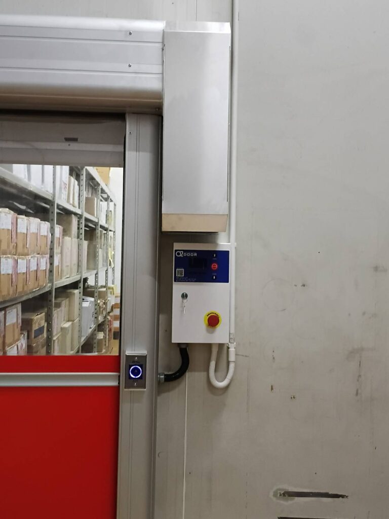 Control cabinet and switch beside the red curtain